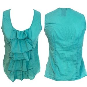 Anthro Green-Blue Tiered Ruffle Sleeveless Top